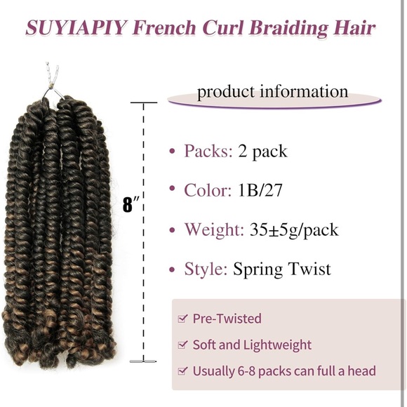 NWT Braiding Hair Extensions for Black Women (1B/27#, 8 inch) - Picture 3 of 8